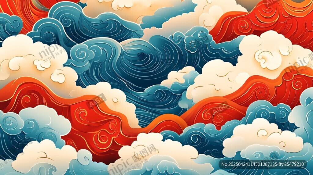中式海浪云纹图案设计 中式海浪云纹图案设计