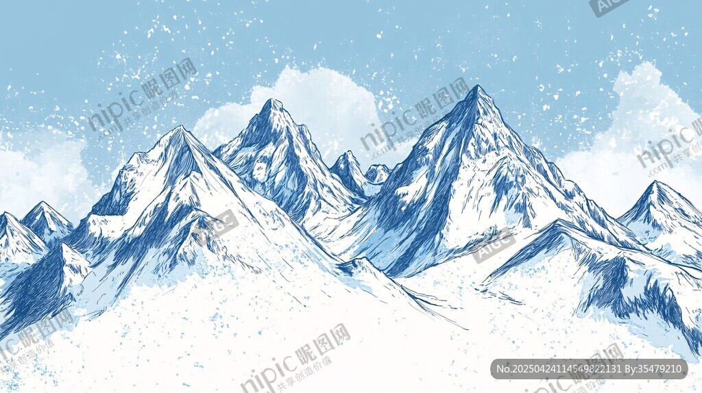 雪山風(fēng)景 清新手繪插畫
