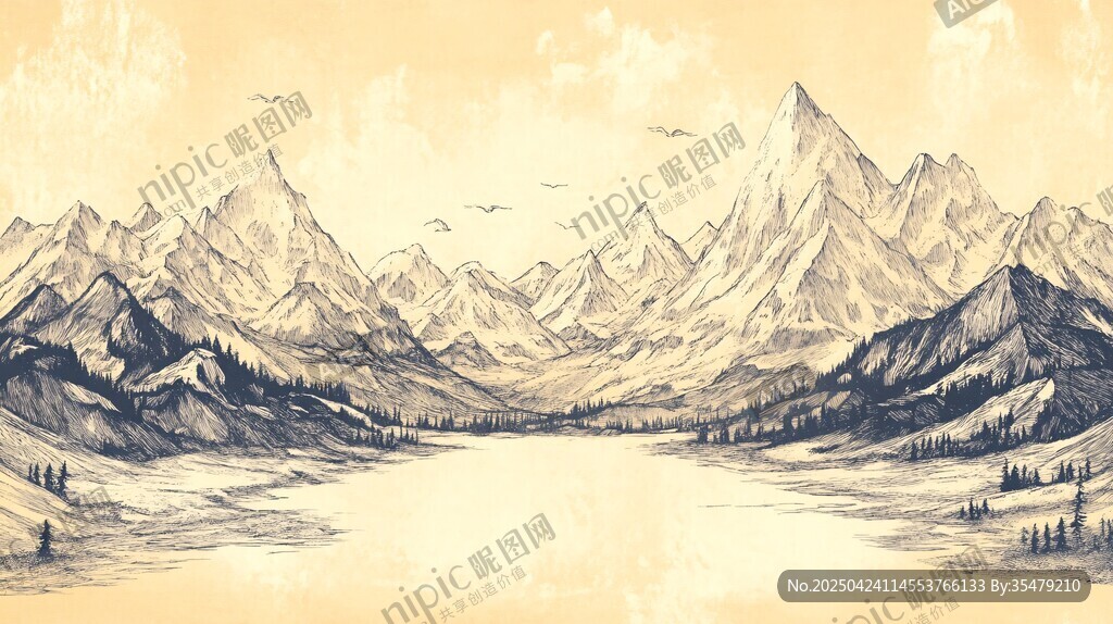 手繪山水風(fēng)光圖景