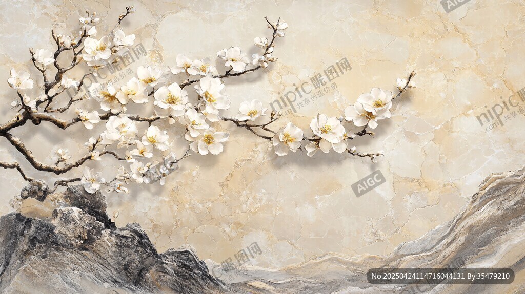 中式水墨梅花山水背景圖
