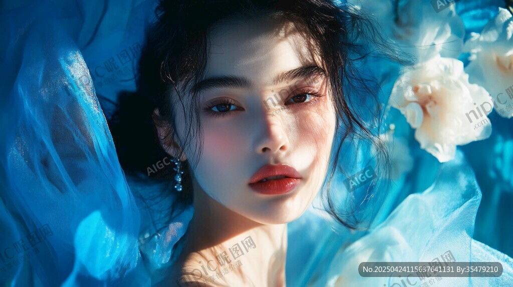 夢幻藍(lán)紗下的唯美少女