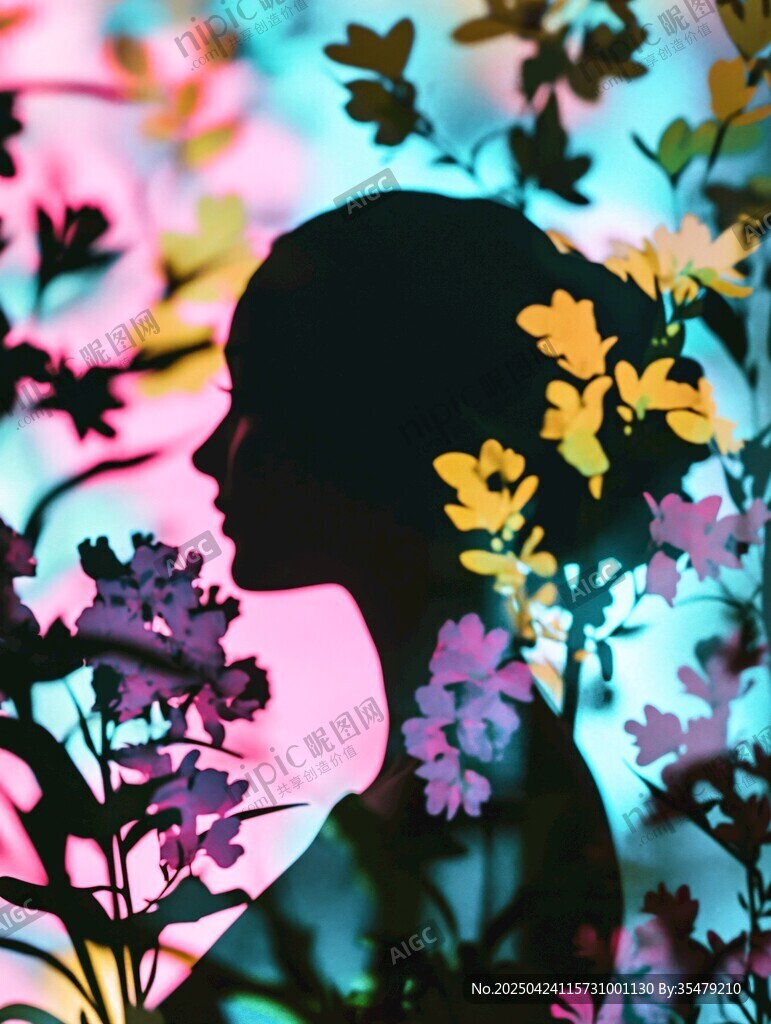 花影中的女性浪漫剪影