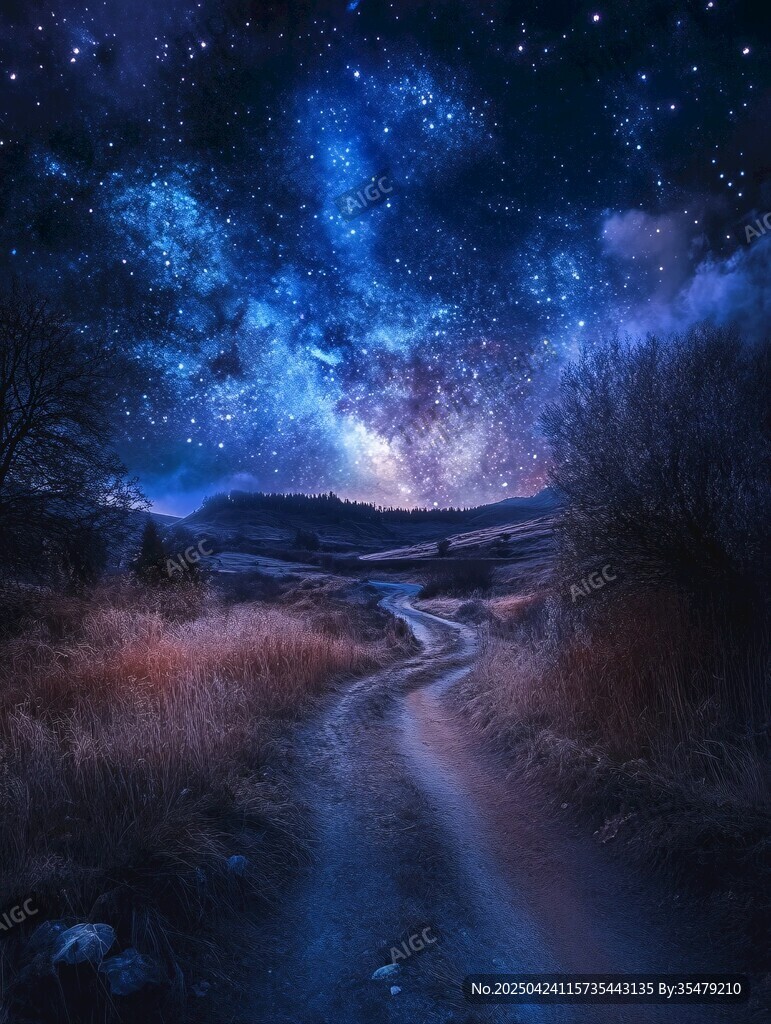 夢幻星空下的靜謐小路