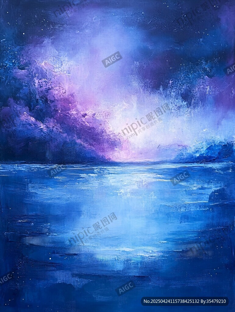 夢幻星空下的靜謐藍色水域