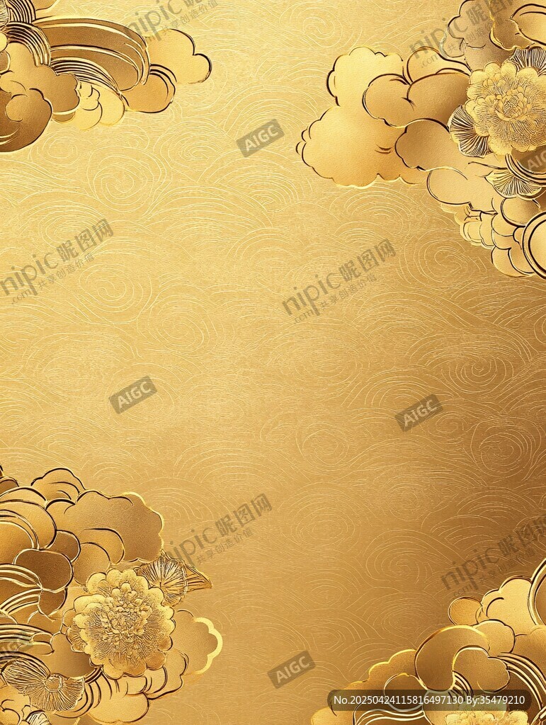金色云紋花卉華麗背景圖