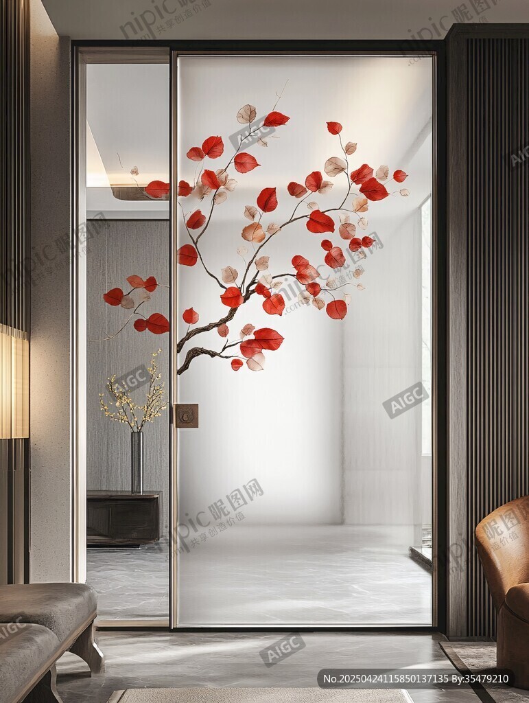 中式紅枝玻璃門室內(nèi)景致