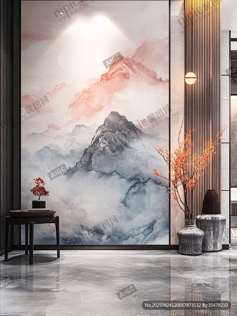 新中式山水風(fēng)玄關(guān)裝飾畫