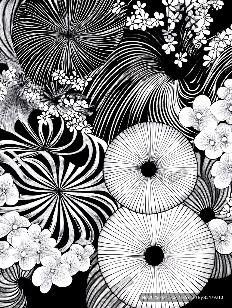 黑白花卉抽象圖案藝術(shù)