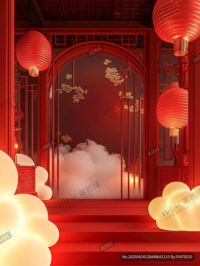 中式紅韻 夢(mèng)幻燈籠庭院場(chǎng)景