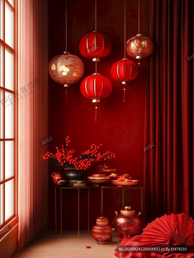 中式紅韻 燈籠裝點的雅致空間