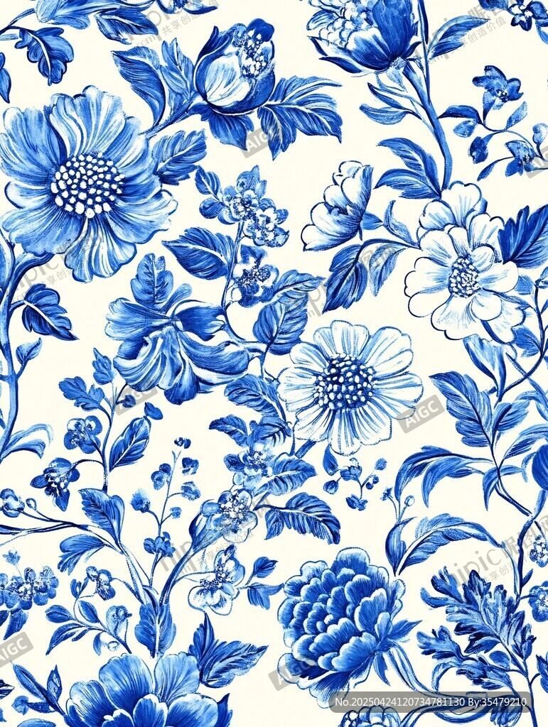 藍(lán)白花卉圖案精美紋樣