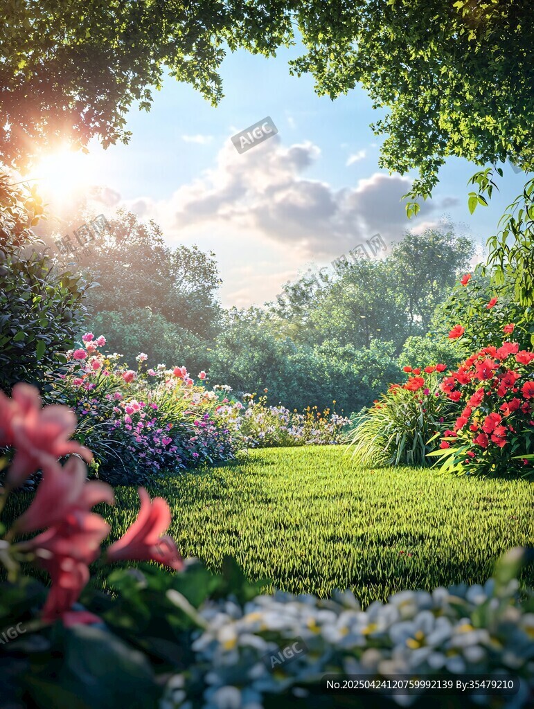 夢(mèng)幻花園中的陽光美景