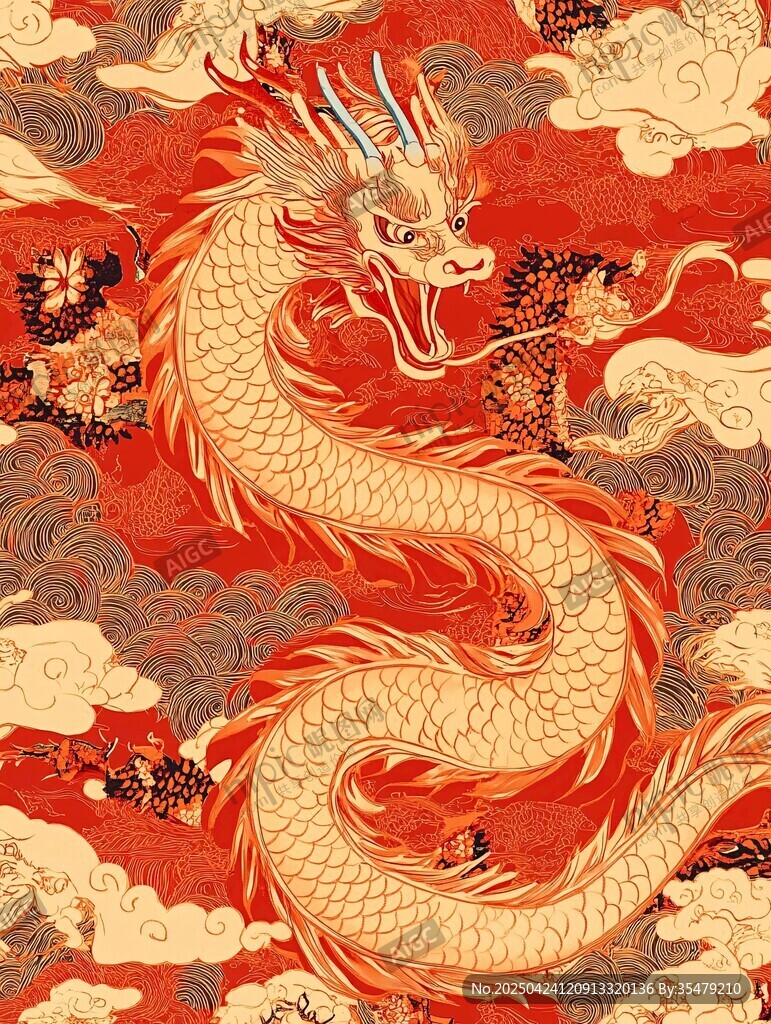 中式祥龍?jiān)萍y華麗圖案