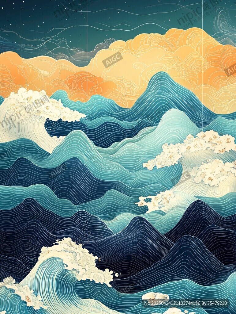 夢(mèng)幻海浪與絢爛天空景象