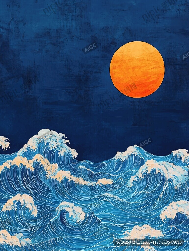 月夜海浪壯闊景象