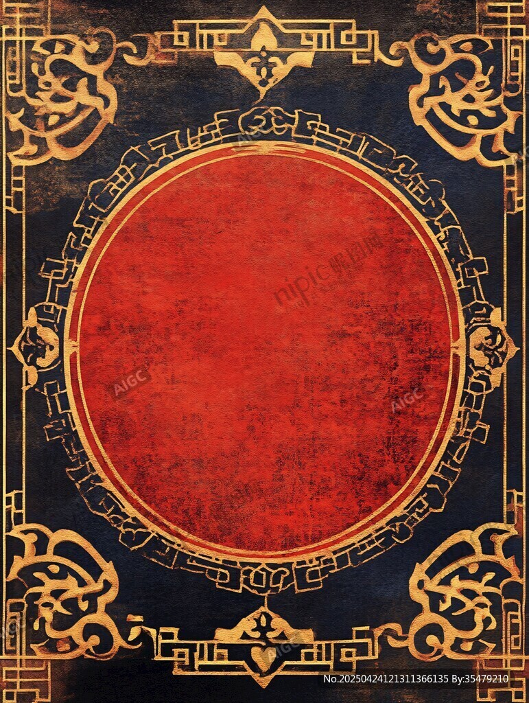 中式復(fù)古金邊紅底裝飾圖