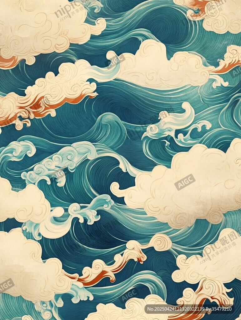 中式海浪云紋傳統(tǒng)圖案