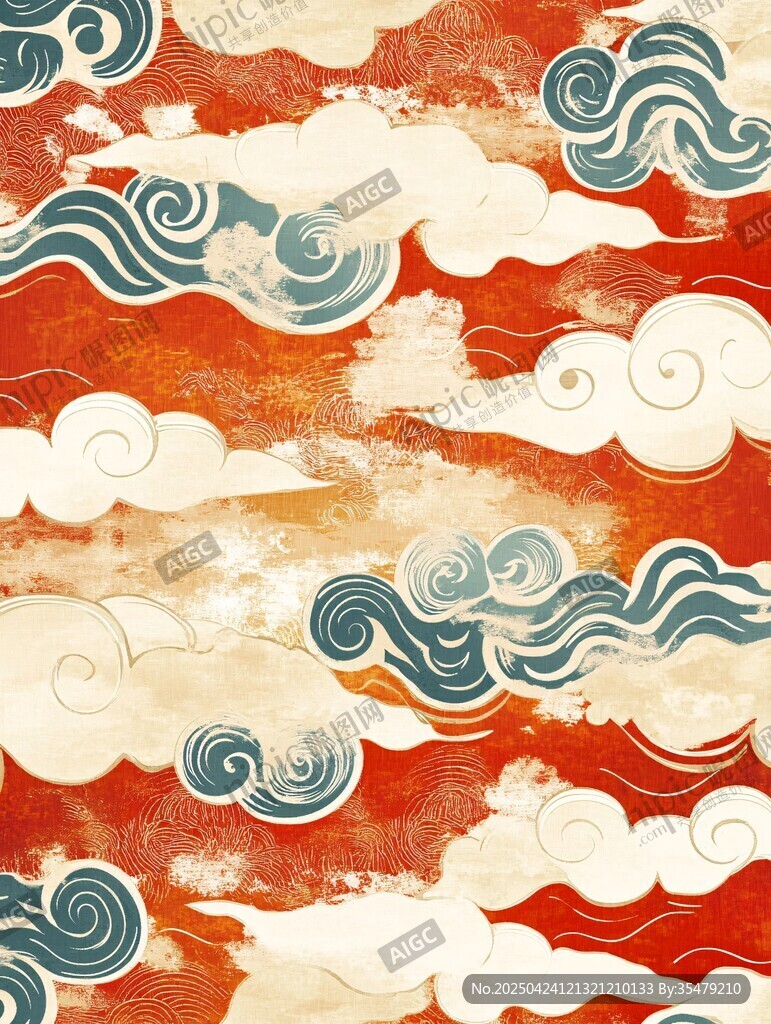 中式云紋波浪圖案背景