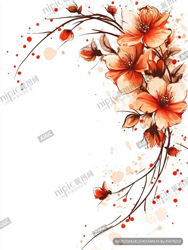 橙色花卉插畫 靈動花韻