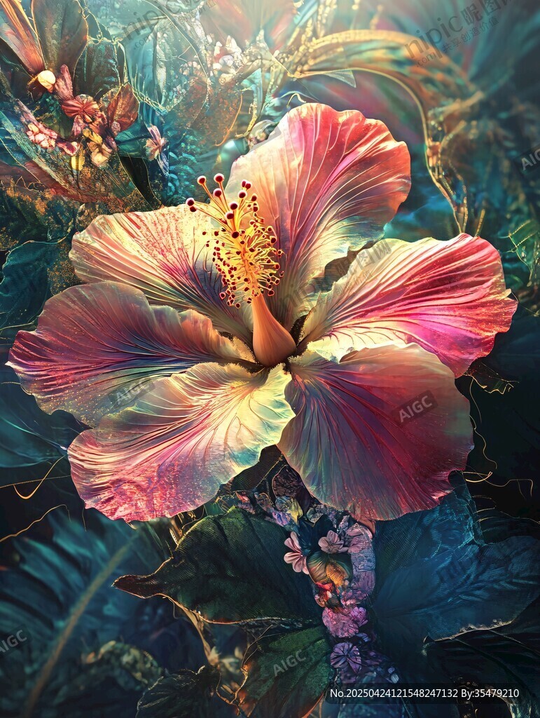 夢幻絢麗的綻放芙蓉花