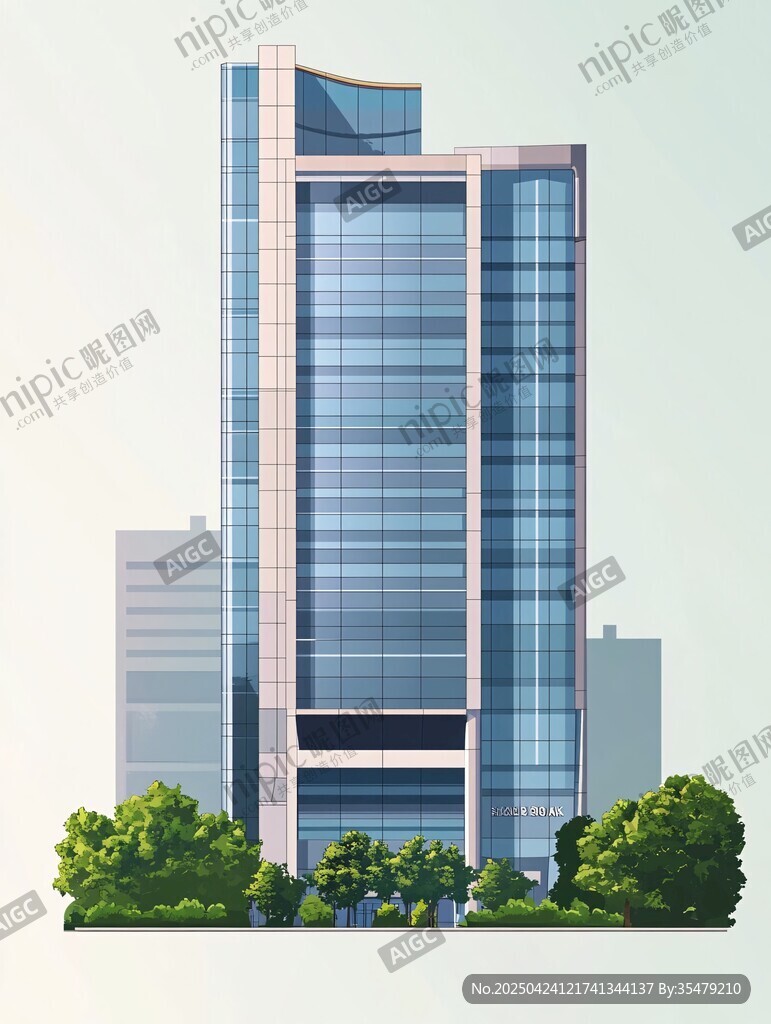 現(xiàn)代玻璃幕墻高層辦公建筑