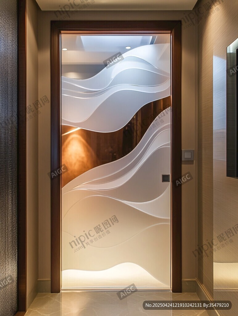 簡約波浪紋理玻璃隔斷門