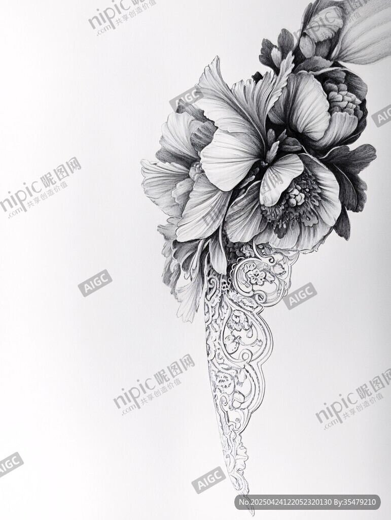 黑白花卉紋身圖案設(shè)計(jì)