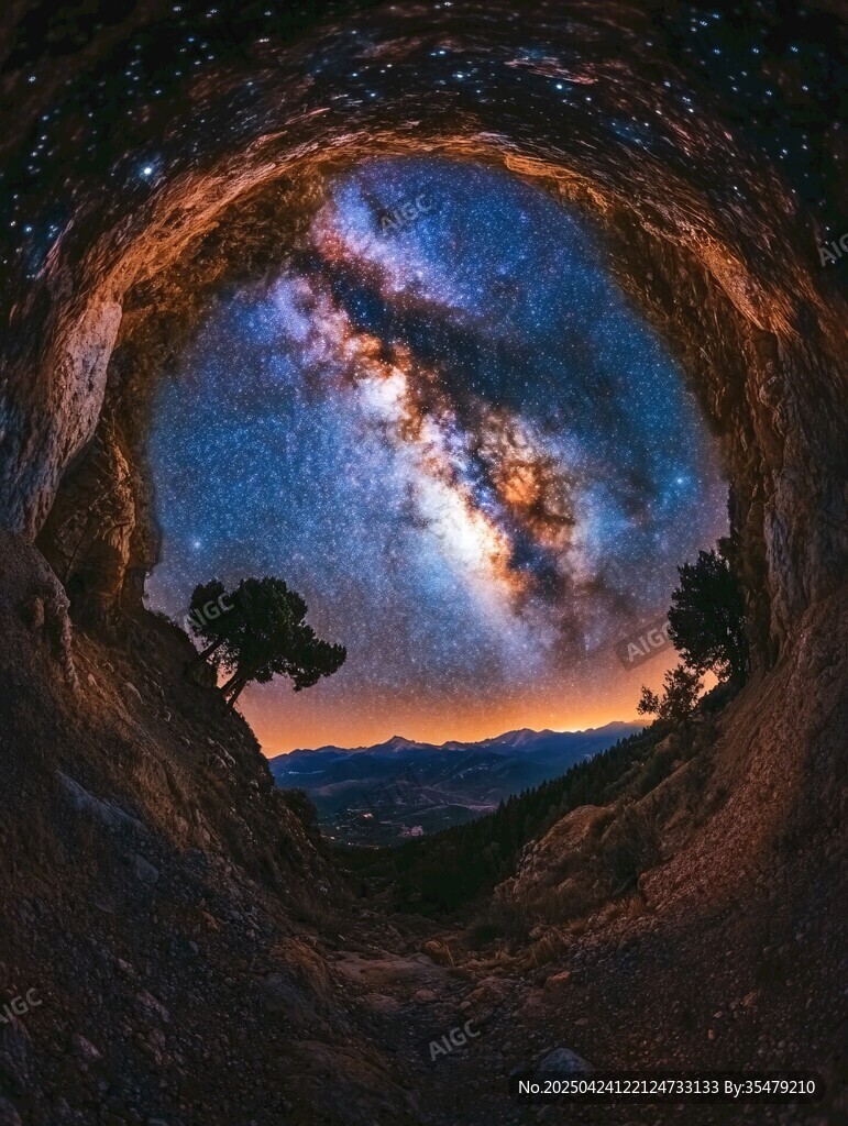 洞穴窺星空下的壯麗美景