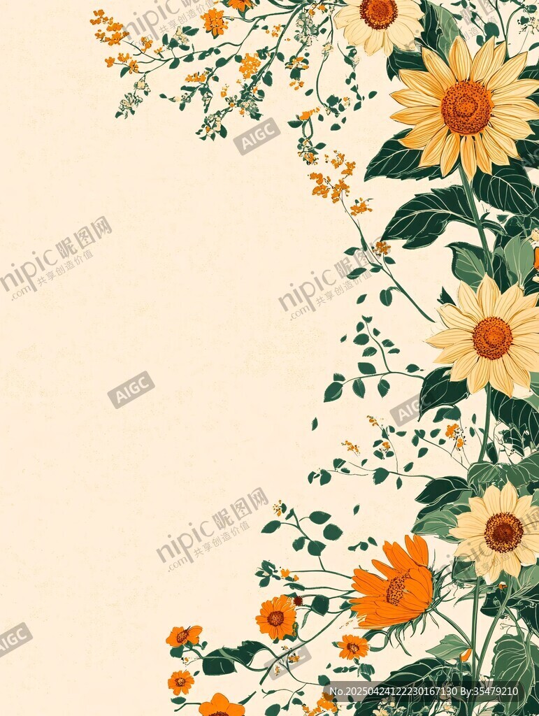 復古風向日葵花卉邊框圖