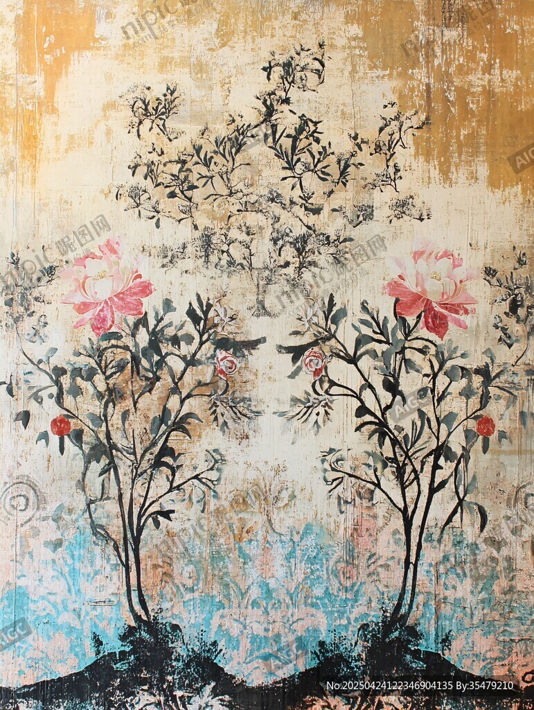 复古花卉抽象艺术画作 复古花卉抽象艺术画作