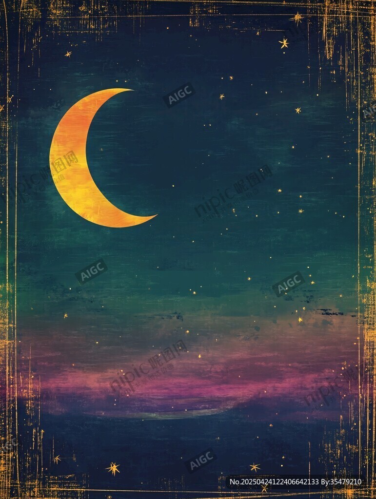 夢(mèng)幻夜空下的新月與繁星