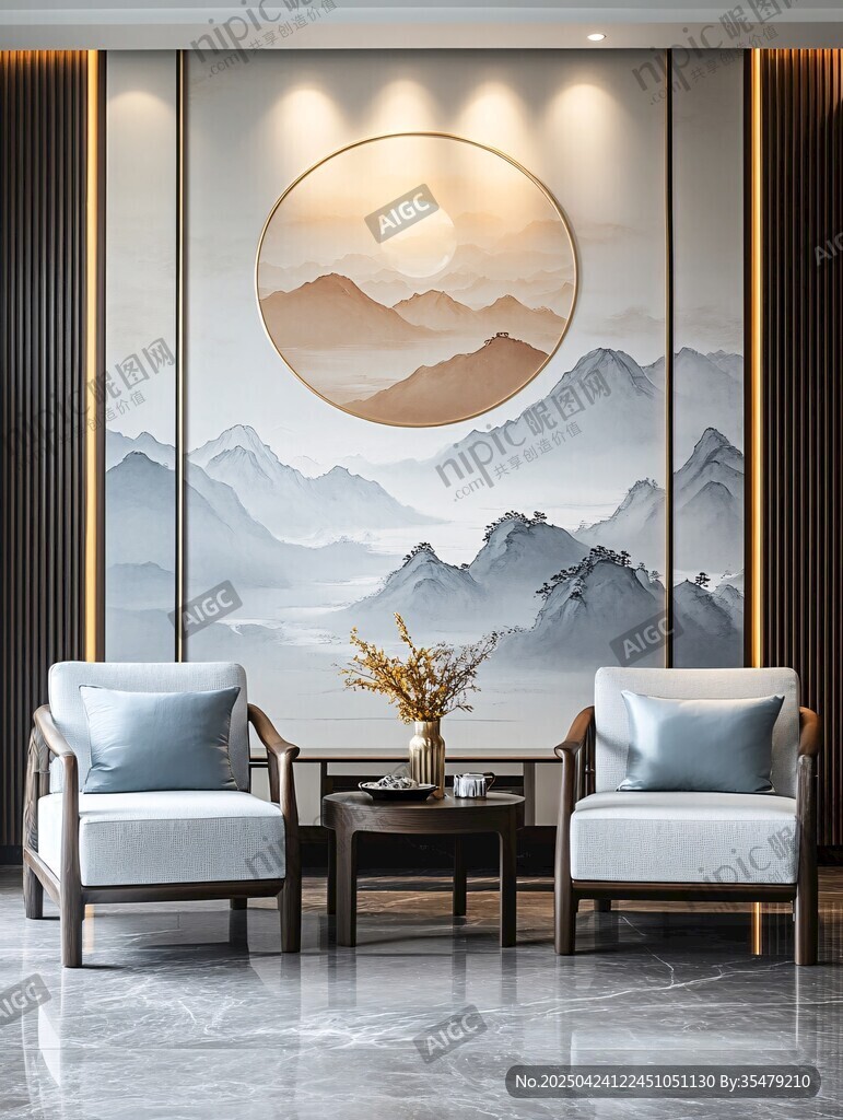 中式客廳山水壁畫雅致風(fēng)