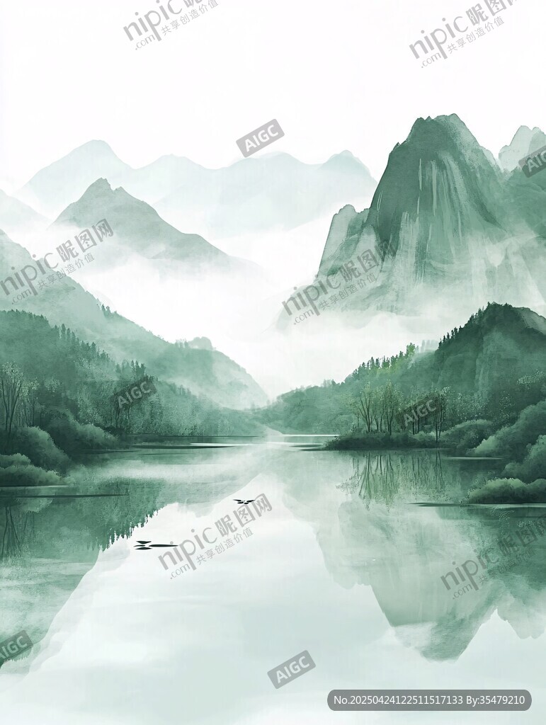 水墨山水間的靜謐泛舟景