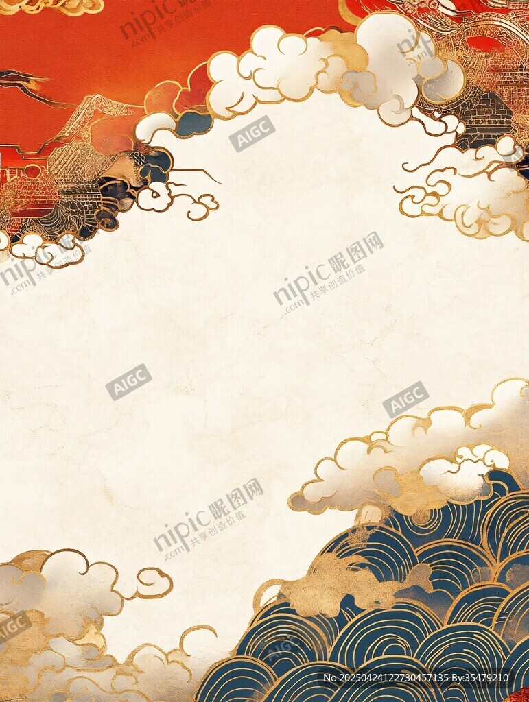 中式古風(fēng)祥云海浪背景圖