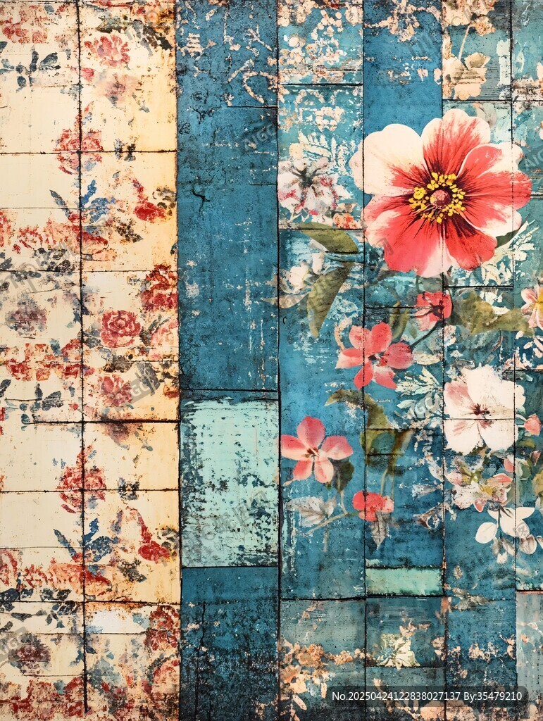 復(fù)古花卉拼接木板紋理圖