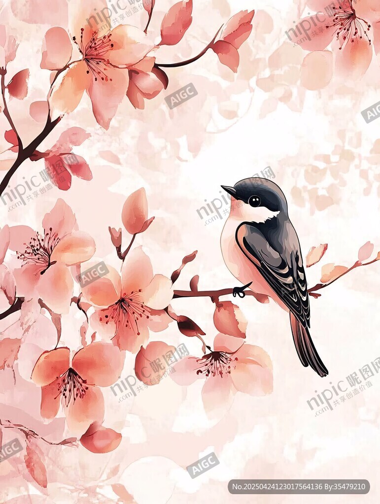 枝頭小鳥(niǎo)伴繁花