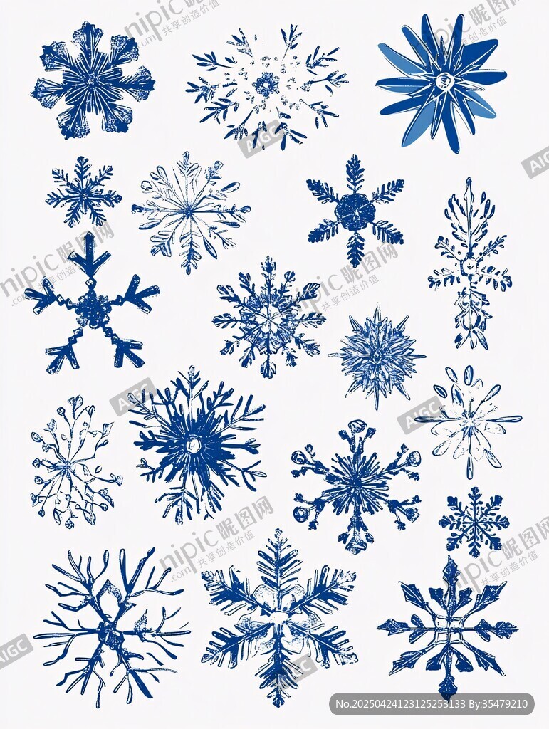 手繪藍(lán)色雪花圖案集合