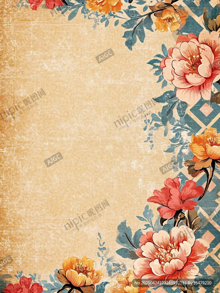 復(fù)古花卉邊框背景圖