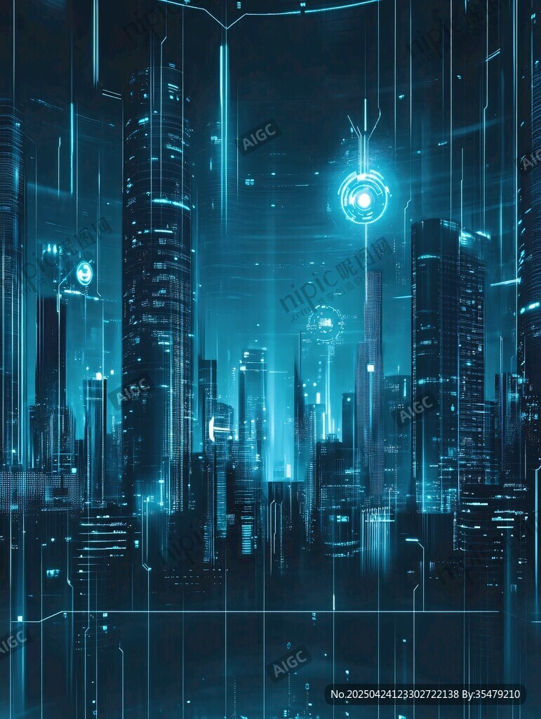 未來都市的科技夢幻夜景