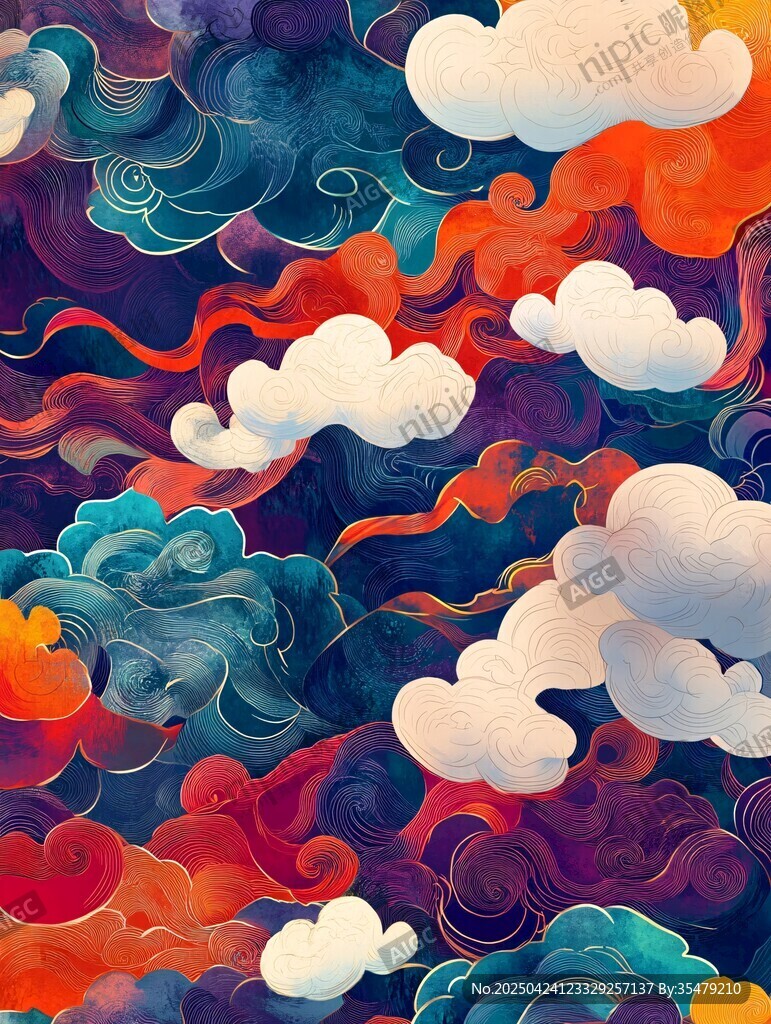 多彩夢幻云海中式圖案
