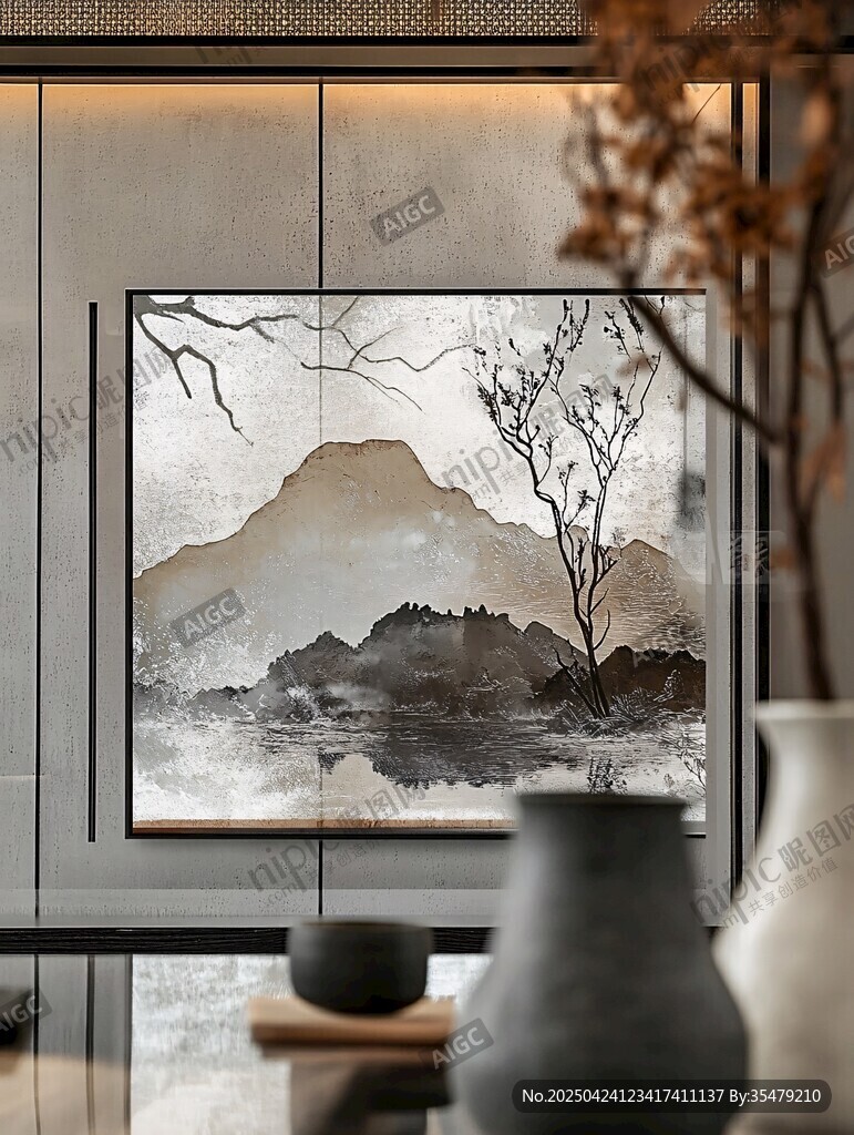 中式山水掛畫 室內雅致一角