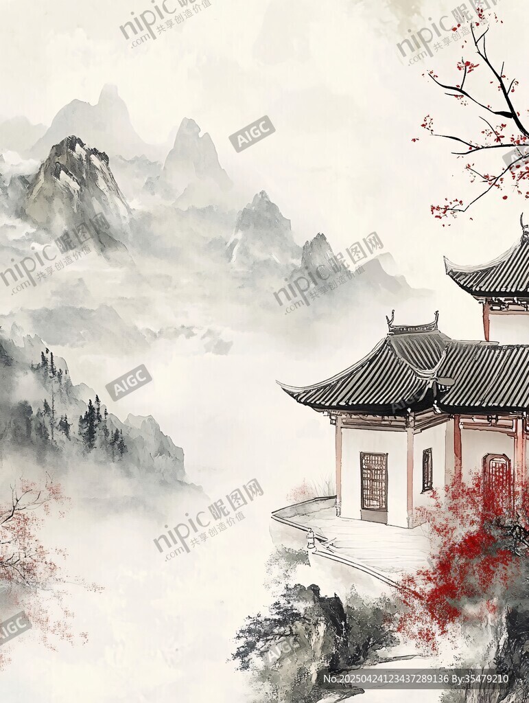 水墨山水間的中式古韻建筑
