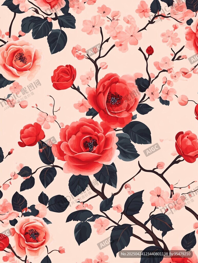 復(fù)古風(fēng)花卉無縫圖案背景