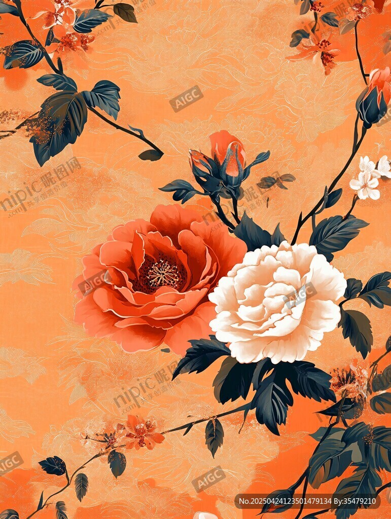橙底花卉圖案精美設(shè)計