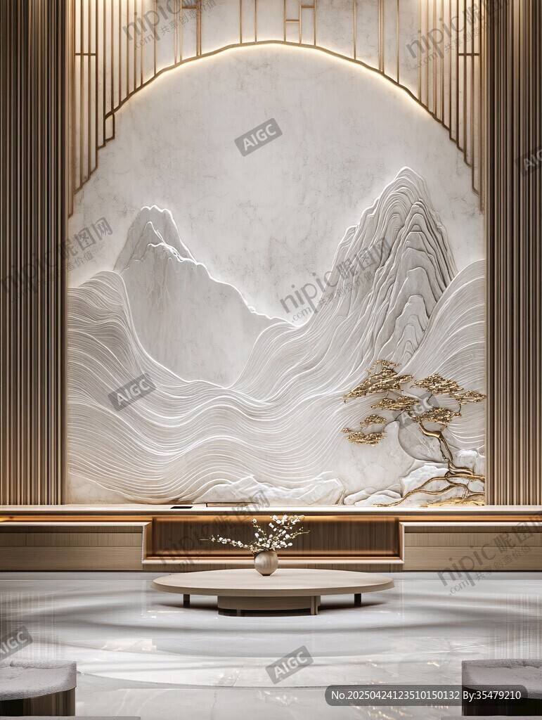 中式山水背景墻雅致空間