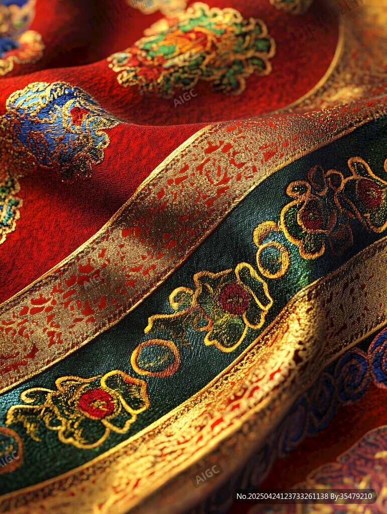 華麗中式刺繡絲綢織物