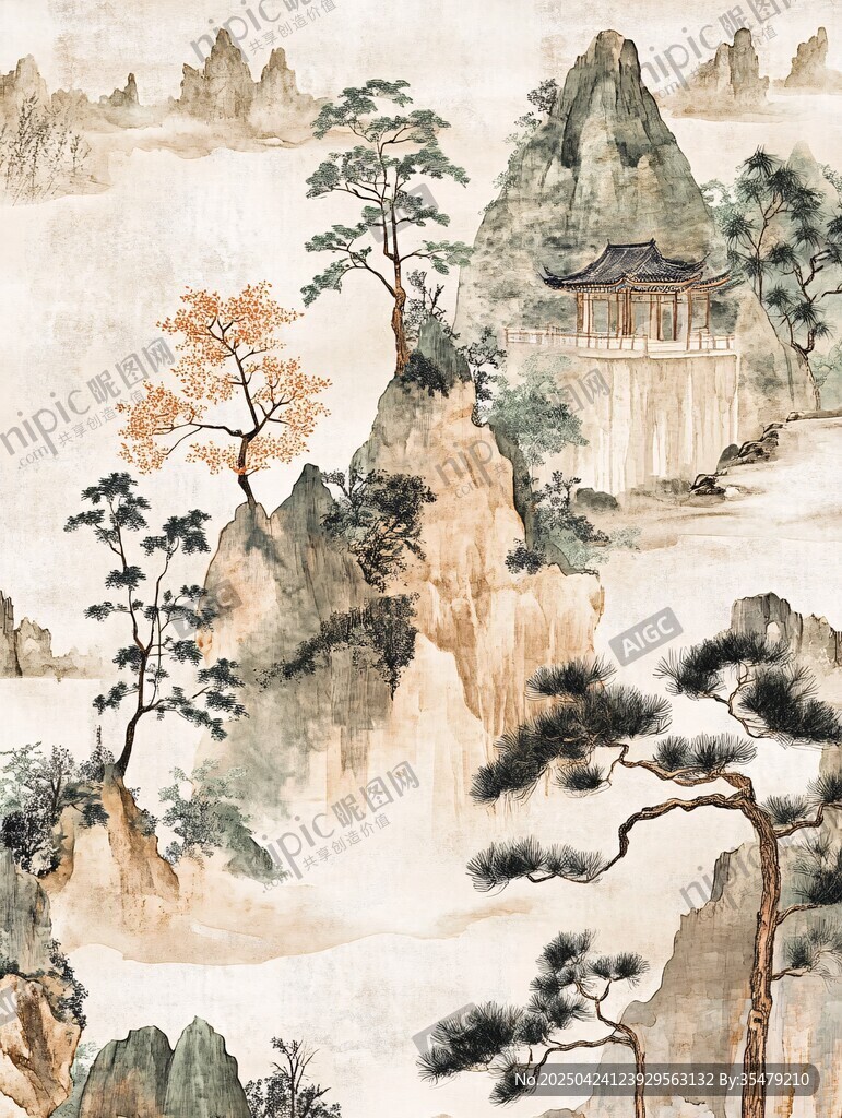 中式山水意境水墨畫