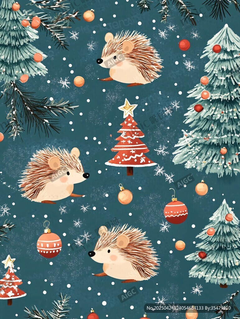 刺猬圣誕歡樂雪景圖案