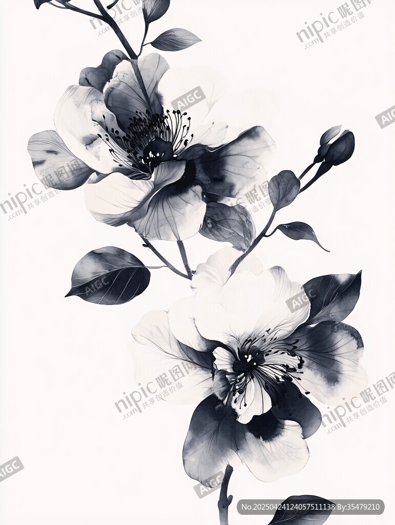 黑白花卉插畫 優(yōu)雅自然風(fēng)