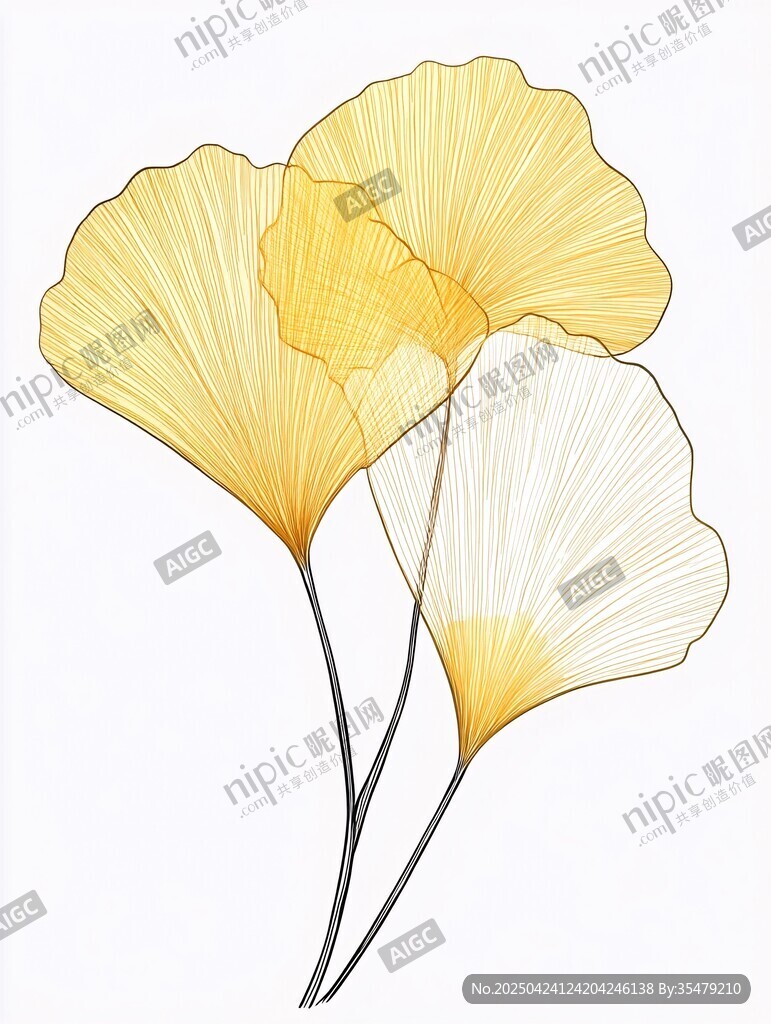 金黃銀杏葉 優雅藝術插畫